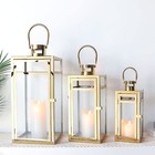 Trirocks Elegant Gold Stainless Steel Lantern Set- 3 Sizes 12 15 19 - Tempered