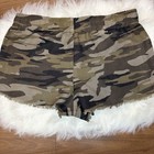 Camouflage Cut Off Shorts Women   s Relaxed Fit Fringe Hem Elastic Waist Pockets