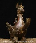 10  Chinese Dynasty Bronze Ware Inscription Bird Beast Zun Statue Pot Vessel