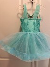 Girls Blue Sleeveless Dance Leotard Dress With Tulle Skirt Flower Hairpin