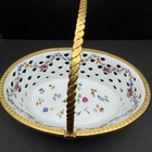 Vtg Hand Painted Porcelain Reticulated Basket Flower Vines Gold Trim Wocp 2002