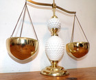 Vintage Hobnail Milk Glass   Brass Balance Scale Of Justice  Can Use For Plants 