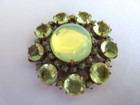 Czech Vintage Glass Rhinestone Button  Vaseline Uranium Glows In Blue Light
