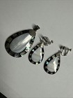 Lee Sands Black  mother Of Pearl Silver Pendant   Earring Set Gorgeous