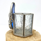 Handmade Blue Butterfly Stained Glass Votive Tea Light Candle Holder Cup