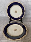 Pair Antique J Allsup London Bone China Plates Cobalt Blue Gold Pie Crust 19thc