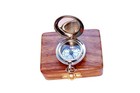Vintage Brass   Silver Nautical Compass With Wooden Box  Antique Magnetic Poc   