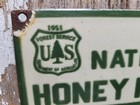 Vintage Honeymoon Cabin Porcelain Sign 1951 Old Crook National Forest Service