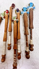 Lot Of 12 Antique Lace Making Wood Bobbins Just Over 4  With Bead Spangle