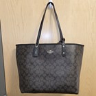 Coach F36658 Black Brown Signature Pvc Reversible City Tote Pouch Included