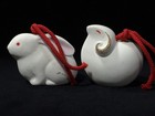 K1856 Vintage Japanese Clay Bell Rabbit White Bunny Sheep Zodiac Shinto Shrine