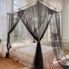 Mosquito Net Bed Canopy For Double Bed  Black Netting Four Corner Post Curtai   