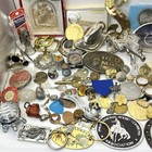 Junk Drawer Vintage Lot Medal Thimble Pins Buttons Keys Awards Rodeo Token Etc