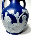Nice - 19th C  - Wedgwood Jasperware Portland Dark Blue Vase Double Handle 6 75 