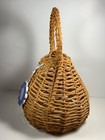 Vintage Hand Woven Hanging Plant Basket  With Ceramic Flower Charm 12 5 In 