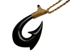 24mm Carved Hawaiian Makau Blackened Water Buffalo Bone Fish Hook Necklace  5