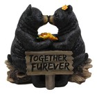 Whimsical Wedding Vows Black Bear Couple Kissing By Tree Log Statue 7  Tall