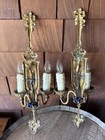 Antique Louis Xvi Style Set 2 Cast Brass Bronze 2 Arm Wall Sconce Candle Rewired