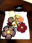 Coach Tea Rose Leather Bag Charm Key Fob Chain Pink Purple Gold Floral Pouch Nwt