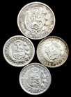 1903-1916 Peru 1 2 Dinero   1 Dinero Silver Coin Lot Of 4  high Grade 