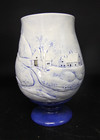 Vintage Blue   White Jasperware Style Vase Winter Snowy Landscape