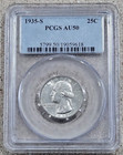1935 S Washington Quarter 25 Cents 90  Silver Coin Pcgs Slabbed   Graded At Au50