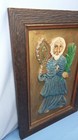 Mexican Folk Art Wood Retablo Religious Relief Carved Painted Figure Framed 25 
