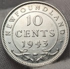 1943 C Newfoundland Silver 10 Cents King George Vi Au Semi Key Date Gb-43750
