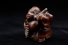Wooden Netsuke Ebisu Japanese Vintage Woodcraft