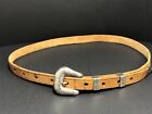 Vtg Women   s Ranger Style Sterling Silver Belt Buckle 4 Piece Set   Leather Belt