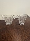 Vintage Cambridge Rose Point Etched Glass Sugar Bowl  Creamer   Candy Dish Set