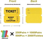 2000 Pcs 1000 Pairs Raffle Tickets Double Roll 50 50 Sequential Numbered