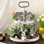 5 Pcs Easter Bunny Wooden Signs Buffalo Plaid Bunny Decor With Jute Rope 