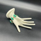 Vintage Green Leaf Bracelet Gold Tone Links Retro Jewelry Plastic Mid Century