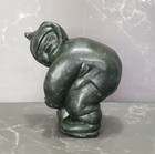 Authentic Jade Green Intuit Eskimo Soapstone Carving Signed Juanisi Naukarua Vtg