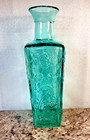 Beautiful Aqua Glass Bottle vase Raised Floral Design Heavy Glass 10 5 
