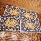 Set Of 4 Vintage Celestial Sun Moon Woven Tapestry Table Placemats Saturn Stars