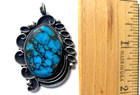 Vintage Navajo Sterling Silver Morenci Turquoise Pendant Signed Ms
