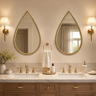 Large 24x36 Inch Teardrop Wall Mirror With Antique Gold Beaded Frame