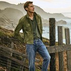Men s Olive Green Suede Leather Jacket Classic Snap Button Trucker Denim Coat