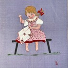Vtg 1937 Painting On Silk Textile Art - German Bavarian Alpine Italy Child Girl