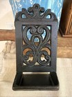 Vtg Ornate Black Cast Iron Matchbox Matches Box Holder Wall Mount Primitive Farm