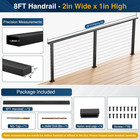 8ftx2inx1in Black Cable Railing Handrail 2 Pack  Stainless Steel T304 Rectangula
