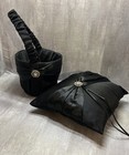 Black Satin Wedding Flower Girl Basket And Ring Bearer Pillow Set Rhinestone A30