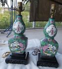 Pair Chinese 19th Century Famille Verte Porcelain Table Lamps Vase Antique Vtg