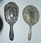 Antique Art Nouveau Silver Plated Vanity Set Of 4 Pocket Mirror Hair Brush Comb
