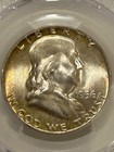 1956 P Franklin Silver Half Dollar Pcgs Ms65 Fbl Nicely Toned