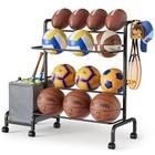 Ball Storage Rack  Adjustable Basketball Holder Display Stand With Ball Basket 
