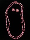 Vintage 1950s Pink Molded Glass Flower Ab Beaded Necklace   Clip-on Earring Set