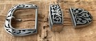 Western amish Engraved Stainless Belt Buckle Set - Buckle  Keeper   Tip 1 1 2 